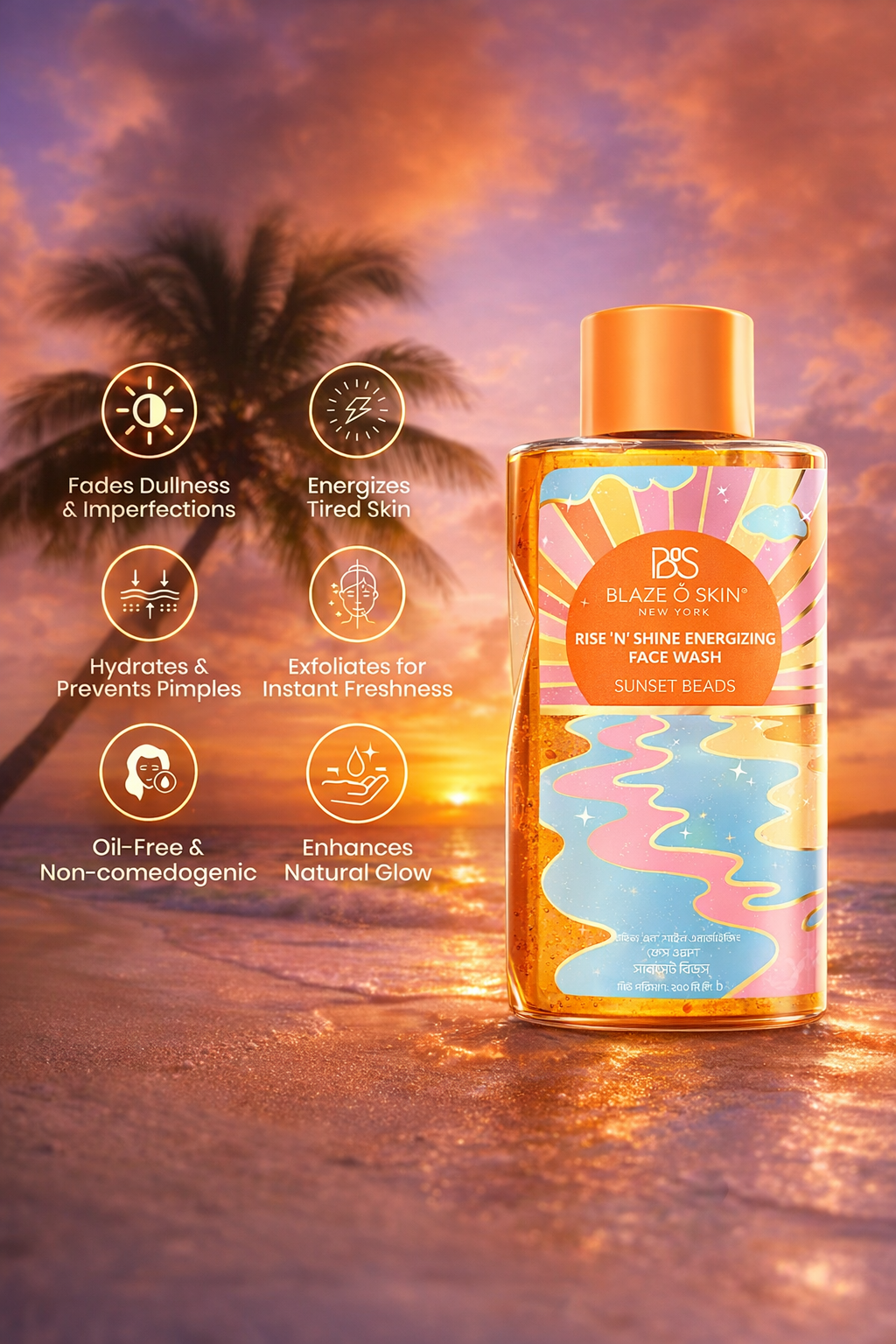 Blaze O' Skin Rise ‘N’ Shine Energizing Face Wash - Sunset Beads 250ml